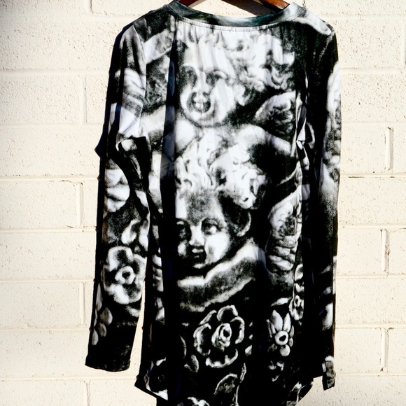 Cherub Floral Tunic Blouse Angels Putti Cupid Top - Picture 2 of 8